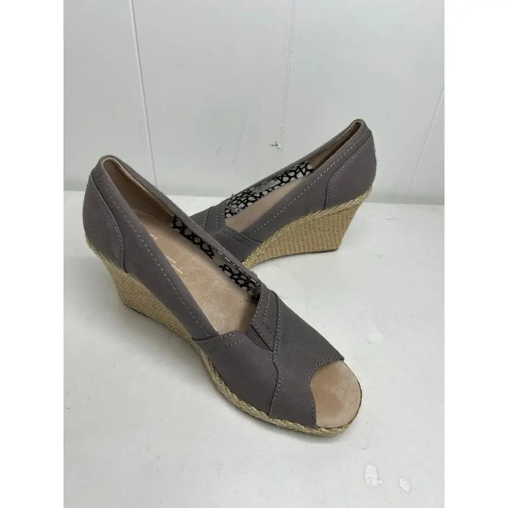 TOMS ASH GRAY “CALYPSO” ESPADRILLE SLIP ON CANVAS COMFORT WEDGE WOMENS 8.5 NWOB